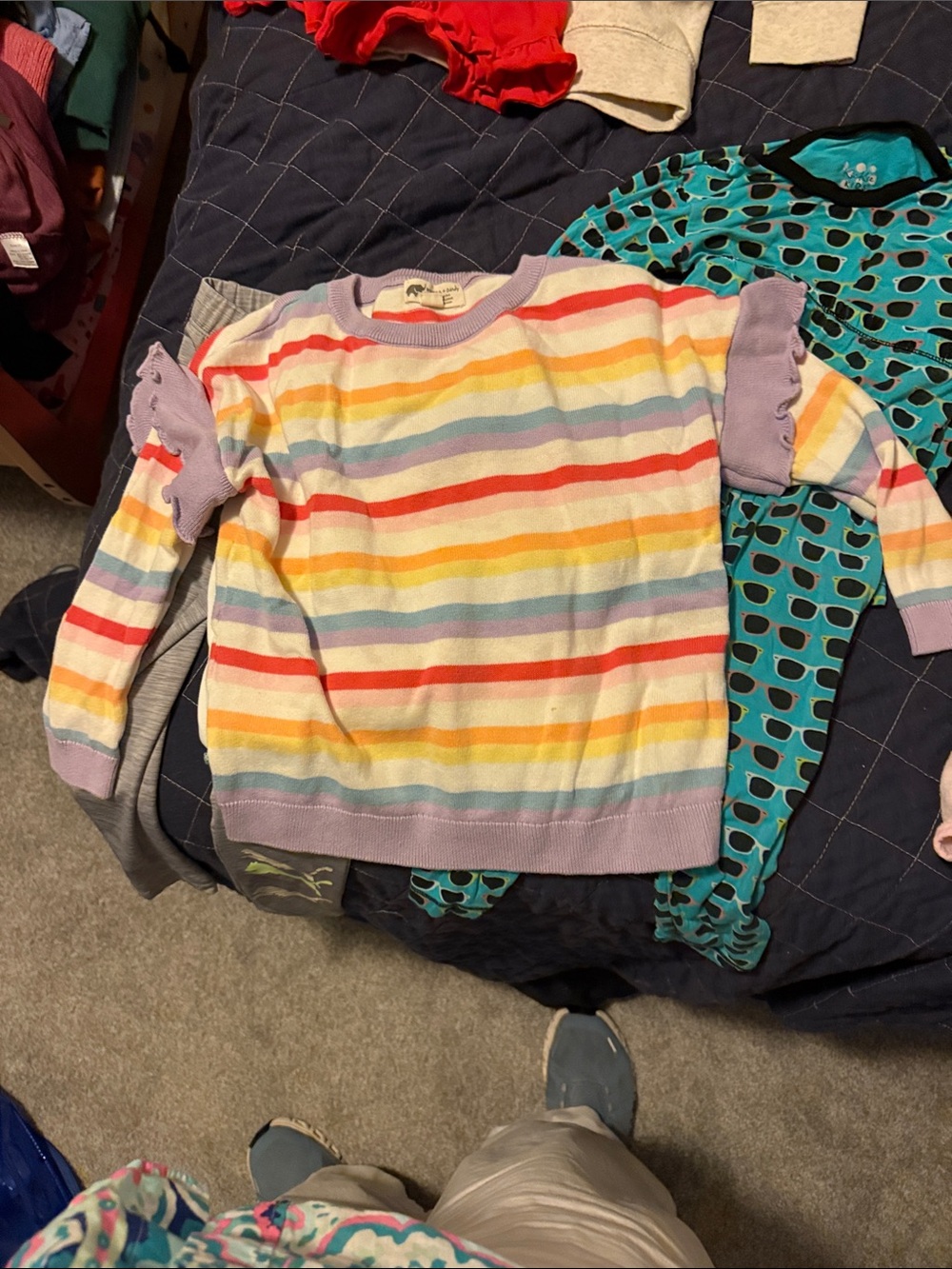 Girls Pastel Rainbow Stripe Ruffle-Sleeve Sweater - Multicolor